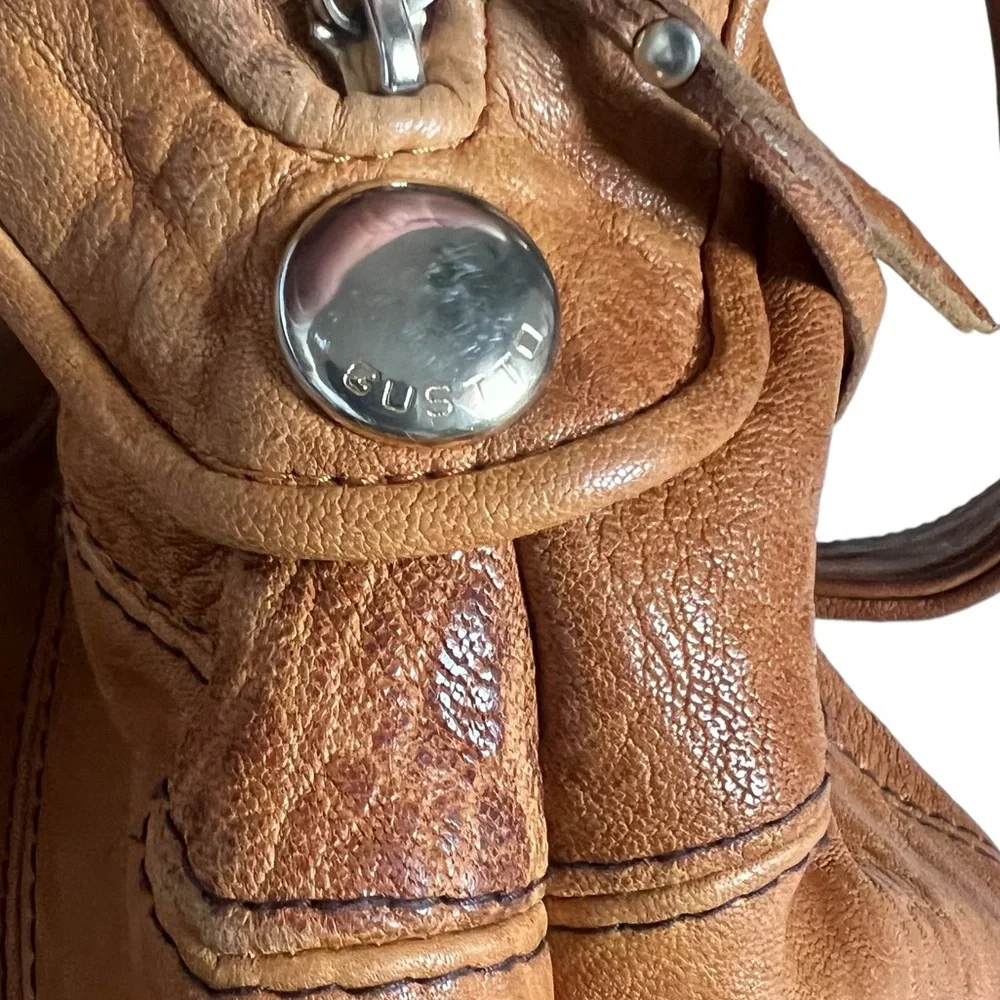 Everyday Cognac Leather Satchel Handbag - Women